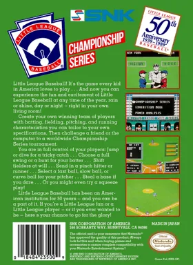 Little League Baseball - Championship Series (USA) box cover back